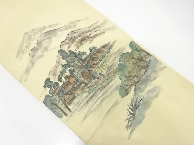 JAPANESE KIMONO / ANTIQUE FUKURO OBI / SILK / MATELASSE / WOVEN SCENERY / ARTIST WORK